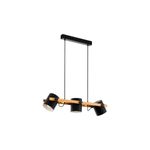 Lámpara de techo colgante Hornwood 3L E27 acero/madera Eglo, vista frontal con pantallas negras y base de madera clara