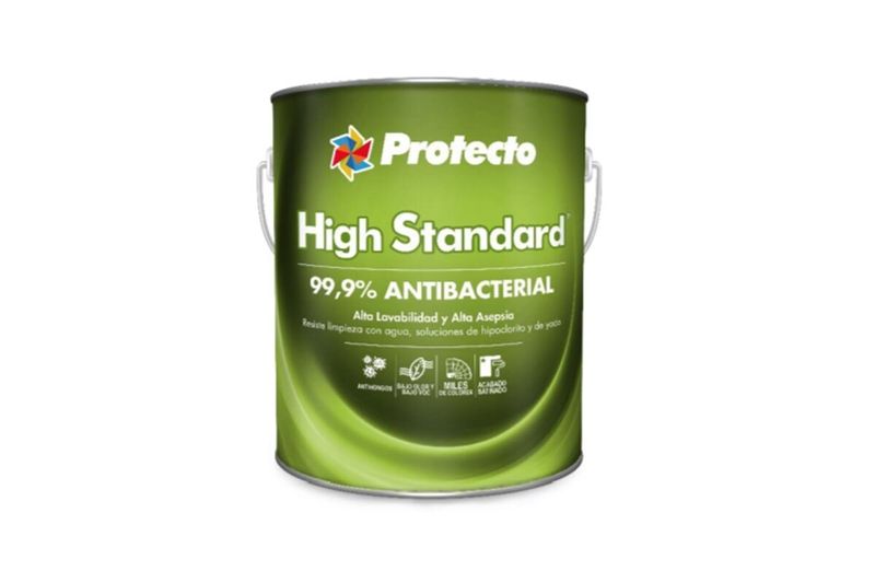 Pintura látex High Standard antibacterial blanco satín 1625 de 1 galón (3.785 L) Protecto, envase metálico cerrado