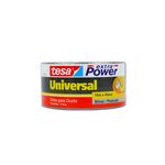 Cinta de ducto universal gris 10 m x 50 mm Tesa, vista frontal del rollo con etiqueta roja, azul y amarilla