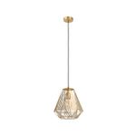 Lámpara colgante Stype 1L E27 IP20 dorado Eglo, vista frontal completa con cable negro y pantalla geométrica calada
