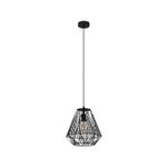Lámpara colgante Stype 1L E27 IP20 negro Eglo, vista frontal completa con pantalla geométrica de rejilla metálica