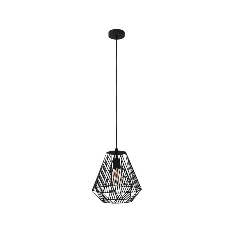 Lámpara colgante Stype 1L E27 IP20 negro Eglo, vista frontal completa con pantalla geométrica de rejilla metálica