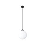 Lámpara colgante Rondo 3 1 L E27 IP20 blanco opalino Eglo, vista frontal con cable negro y pantalla esférica