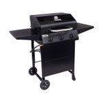 Barbacoa de gas 3 quemadores acero inoxidable negro American Gourmet Char-Broil, vista frontal completa con ruedas