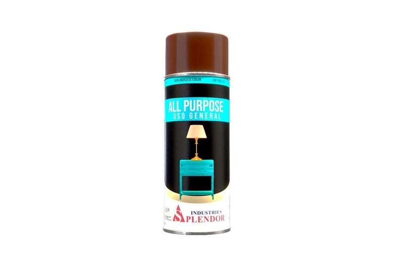 Spray uso general café oscuro 400 ml #29 Splendor, envase cilíndrico con etiqueta azul y tapa color café