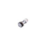 Botón desagüe tinas American Standard, vista lateral de la pieza cromada con base de plástico blanca