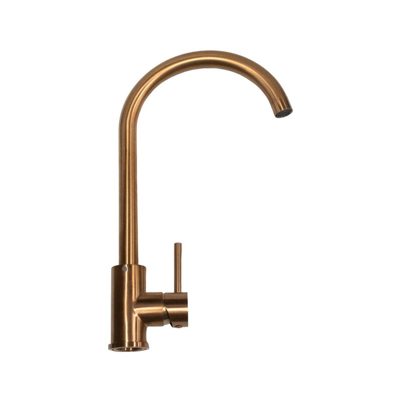 Llave para pantry palanca dorada SINSA, vista lateral completa del grifo con cuello alto y acabado dorado