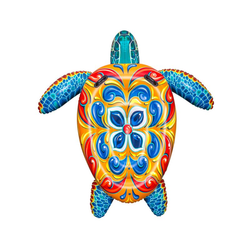 Flotador inflable para niños diseño tortuga multicolor Bestway, vista cenital del producto inflado sobre fondo blanco