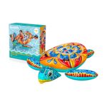 Flotador inflable para niños diseño tortuga multicolor Bestway, producto inflado junto a su caja de empaque