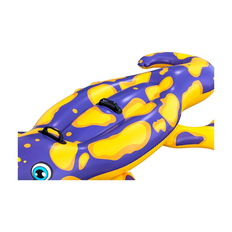 Flotador inflable doble para niños diseño salamandra Bestway, vista lateral detallada del cuerpo morado con manchas amarillas