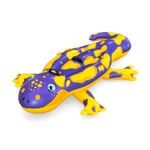 Flotador inflable doble para niños diseño salamandra Bestway, vista superior en colores morado y amarillo con manijas negras