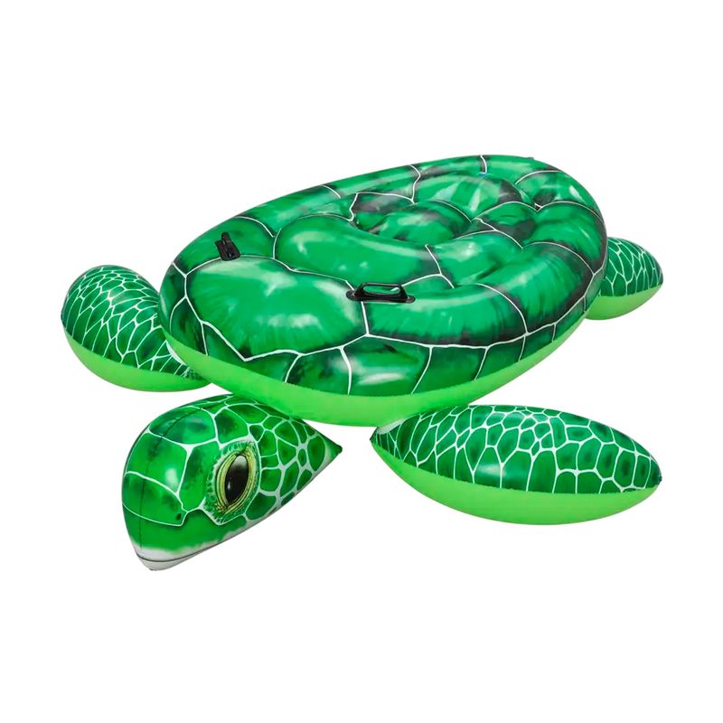 Flotador inflable para niños diseño tortuga verde Bestway, vista en ángulo desde arriba mostrando el caparazón y aletas