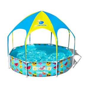 SET PISCINA REDONDA INFANTIL C/TOLDO STEEL PRO 2.44M X 0.51M BESTWAY