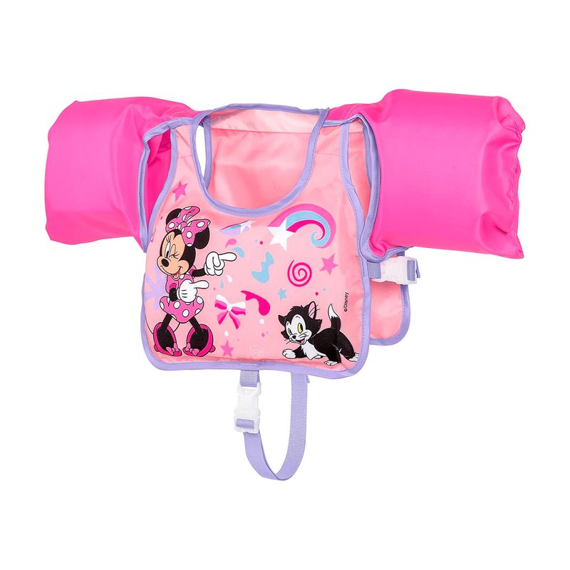 Chaleco flotador infantil con mangas 3 a 6 años Minnie rosa Bestway, vista frontal extendida con diseño de personajes