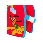 Chaleco flotador infantil con mangas 3 a 6 años Mickey rojo Bestway, primer plano del cierre con hebilla blanca y dibujo