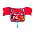 Chaleco flotador infantil con mangas 3 a 6 años Mickey rojo Bestway, vista frontal con ilustración de Mickey y Pluto