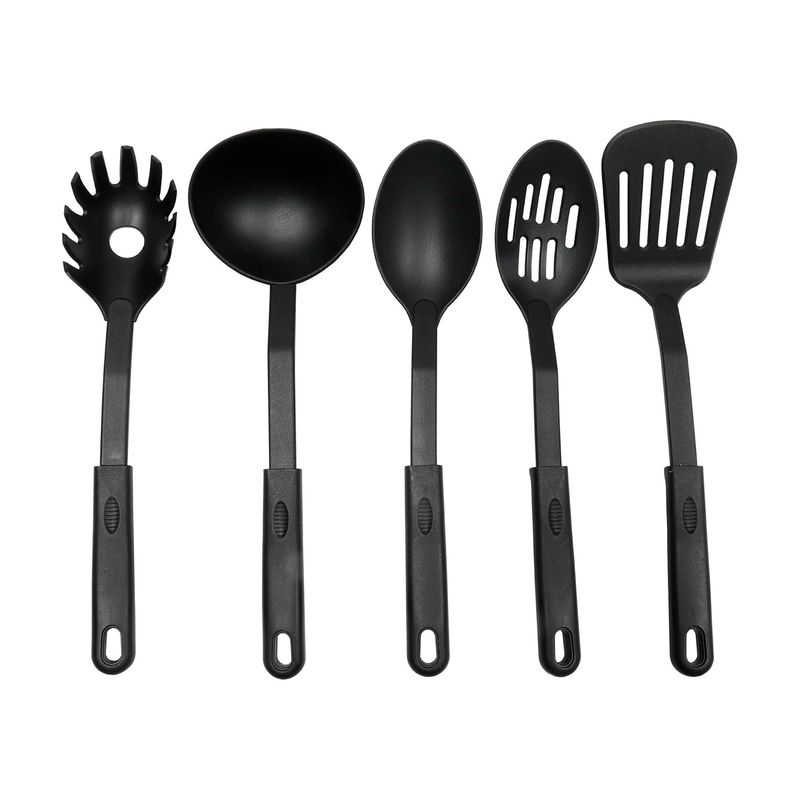 Juego de utensilios para cocina 5 piezas 15 pulgadas nylon negro Chef Craft, cinco piezas dispuestas verticalmente