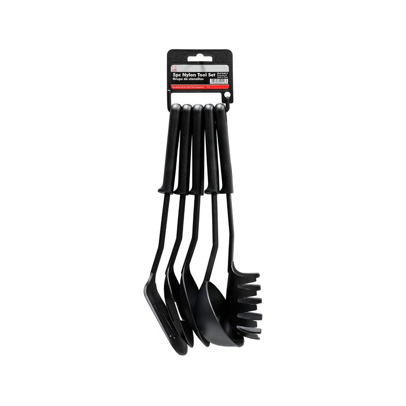 Juego de utensilios para cocina 5 piezas 15 pulgadas nylon negro Chef Craft, set completo colgado en su empaque blanco