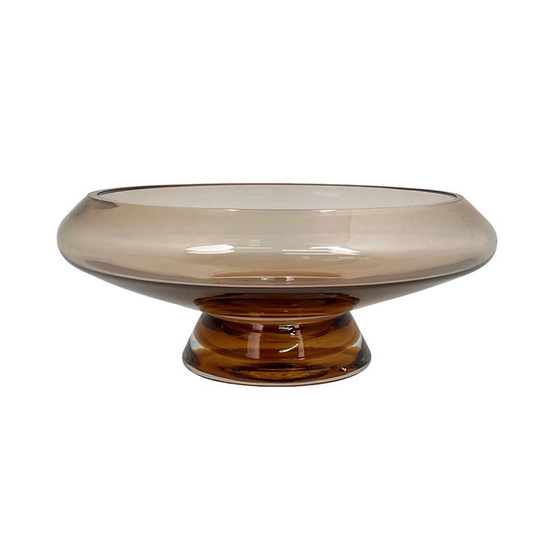 Centro de mesa decorativo 26 x 10 cm Concepts, vista frontal del recipiente de vidrio color ámbar con base circular