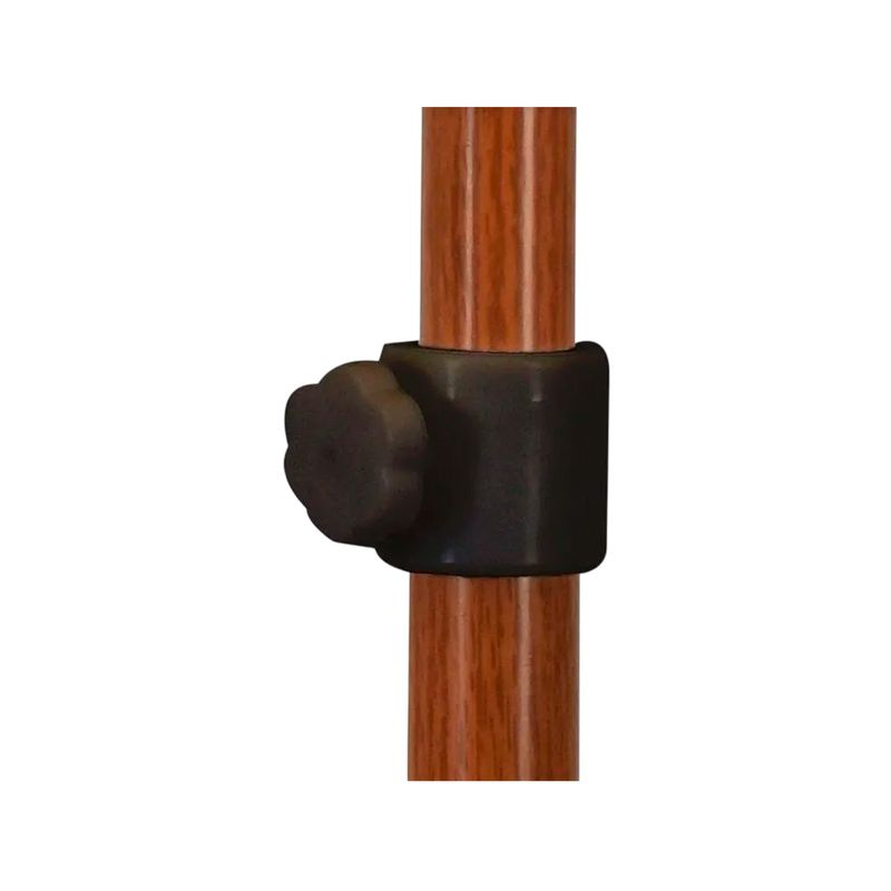 Sombrilla para exterior Alice 220 cm gris ProGarden, primer plano del ajuste de plástico negro sobre el poste de madera