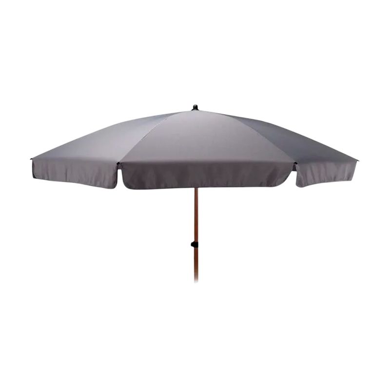 Sombrilla para exterior Alice 220 cm gris ProGarden, vista frontal abierta con poste de madera
