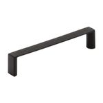 Haladera tipo barra contemporáneo 3 3/4 pulgadas negro mate Amerock, vista en perspectiva desde un ángulo lateral