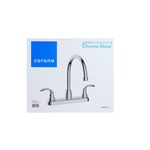 Llave para pantry doble manija Chroma Corona de 8 pulgadas, en su empaque blanco con ilustración del producto