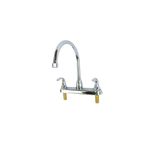 Llave para pantry doble manija chroma Corona de 8 pulgadas, vista frontal con cuello de ganso y conectores dorados