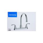 Llave para pantry doble manija chroma Corona, empaque blanco con ilustración del producto y logo azul
