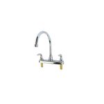 Llave para pantry doble manija chroma Corona de 8 pulgadas, vista frontal completa con cuello de ganso y base cromada