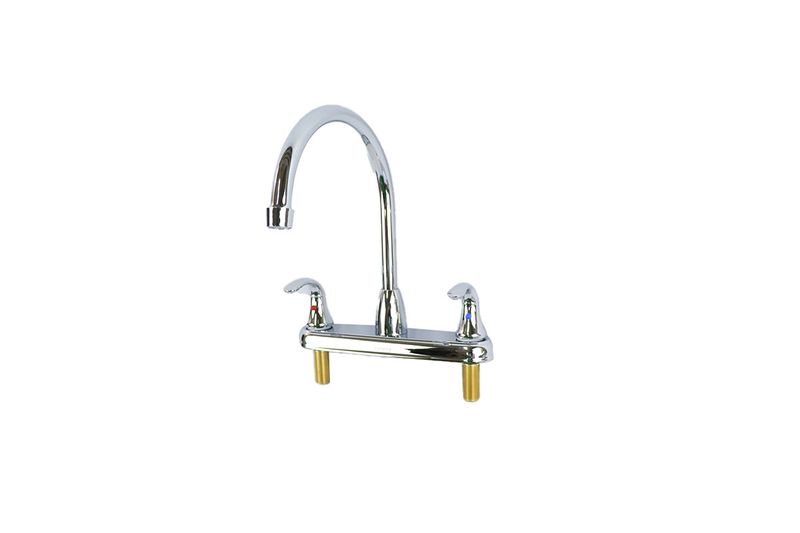 Llave para pantry doble manija chroma Corona de 8 pulgadas, vista frontal completa con cuello de ganso y base cromada