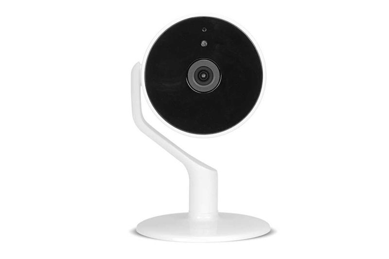 Kit 2 cámara smart pedestal para interior 1080p inalámbrica blanco Nexxt, vista frontal de una cámara sobre su base