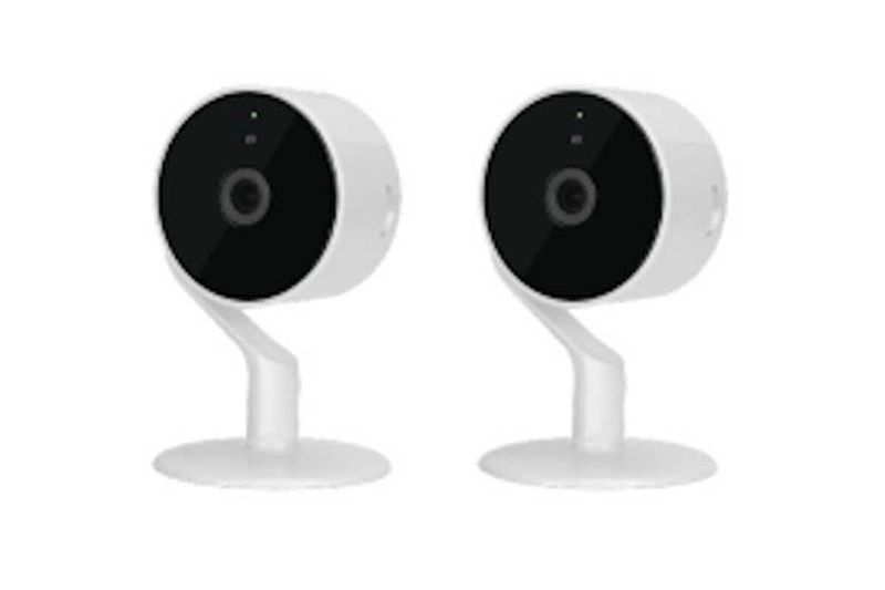 Kit 2 cámara smart pedestal para interior 1080p inalámbrica blanco Nexxt, vista frontal de ambas cámaras sobre fondo blanco