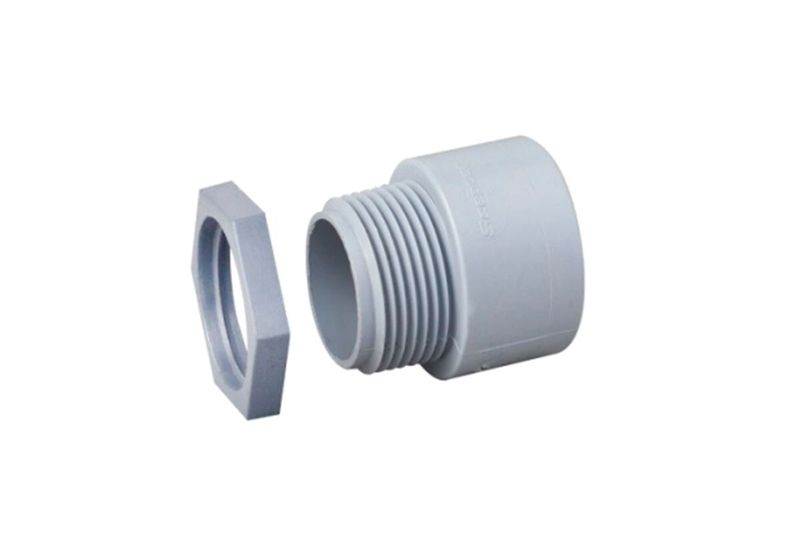 Conector conduit PVC cédula 40 UL de 4 pulgadas Kraloy Durman, cuerpo gris con tuerca hexagonal separada