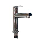 Llave lavamano monomando palanca baja Quad cromo Sinsa, vista lateral completa con manguera de conexión inferior