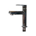 Llave lavamanos monomando palanca baja Quad cromo Sinsa, vista lateral completa incluyendo las conexiones inferiores