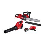 Kit motosierra y sopladora 16 pulgadas 40 CC M18 Fuel Milwaukee, equipo rojo con batería, cargador y funda de espada