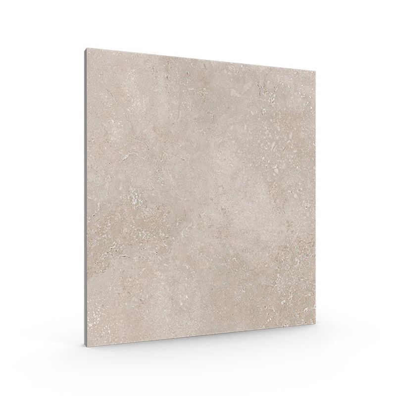 Porcelanato 120x120 Roden beige lapato Geotiles, vista en perspectiva de la pieza cuadrada con textura marmolada