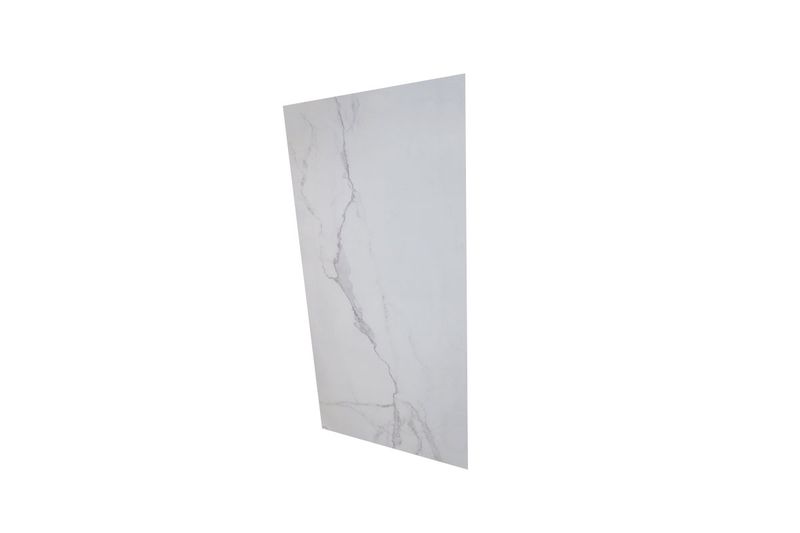 Porcelanato 60x120 Anima White BR Rect Sinsa, pieza individual vista en ángulo con vetas grises sobre fondo blanco