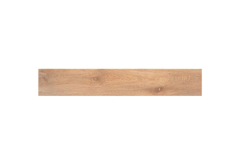 Porcelanato 15 x 90 Articwood Camel MT Stn Cerámica, pieza individual vista frontal con textura de madera color camel