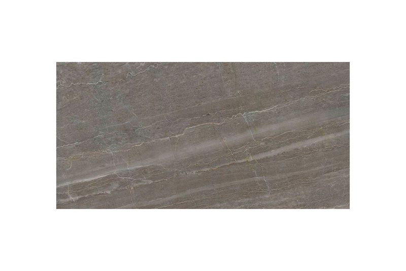 Porcelanato 60x120 Caledonia Taupe brillante rectificado Sinsa, primer plano de la superficie con vetas horizontales