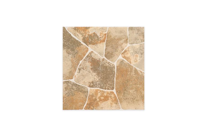 Baldosa 45x45 Mérida multicolor piedra Daltile, vista frontal de la pieza con diseño de piedra irregular en tonos tierra