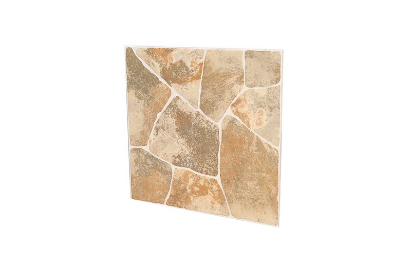 Baldosa 45x45 Mérida multicolor piedra Daltile, vista frontal de la pieza con diseño de piedras irregulares en tonos beige