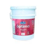 Pintura látex óptima frijol rojo mate Modelo en cubeta, vista frontal del envase plástico con etiqueta roja y blanca