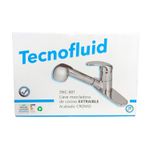 Llave para pantry monomando extraíble cromo Sinsa, empaque blanco con ilustración del producto y marca Tecnofluid