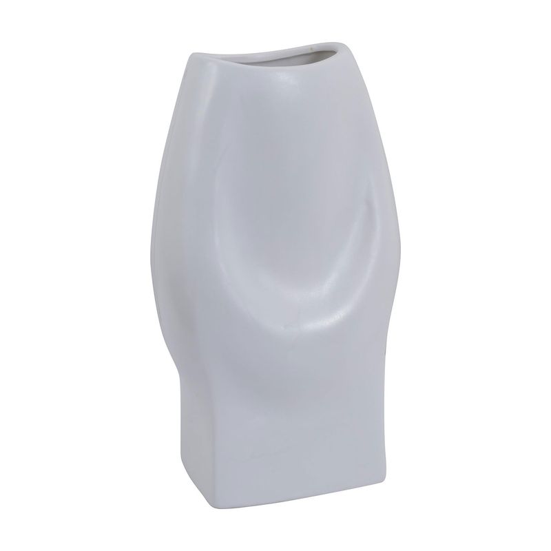 Jarrón decorativo 19 x 14 x 33 cm blanco Concepts, vista frontal del recipiente con diseño orgánico y acabado brillante