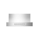 Campana para cocina acero inoxidable con iluminación LED LG, detalle frontal del panel de control con botones táctiles