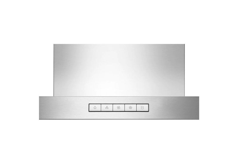 Campana para cocina acero inoxidable con iluminación LED LG, detalle frontal del panel de control con botones táctiles
