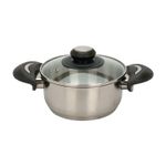 Olla de acero inoxidable 160 x 95 mm Koopman, vista frontal con tapa de vidrio y asas negras