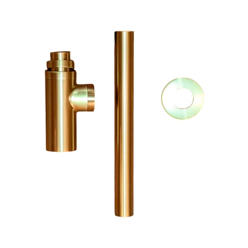 Trampa para lavamano 1 1/4 dorado mate Finezza, piezas desmontadas con tubo vertical y anillo de sellado